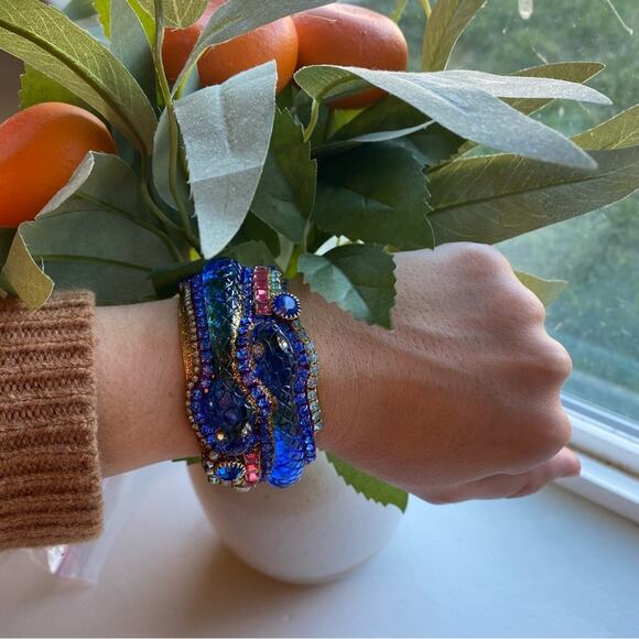 Vintage Pididdly Links Blue Handmade Snake Gem Bracelet - Picture 6 of 10